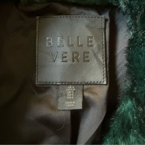 Belle Vere Size Small Faux Fur Emerald Green & Black Moto Style Jacket EUC - Picture 7 of 9